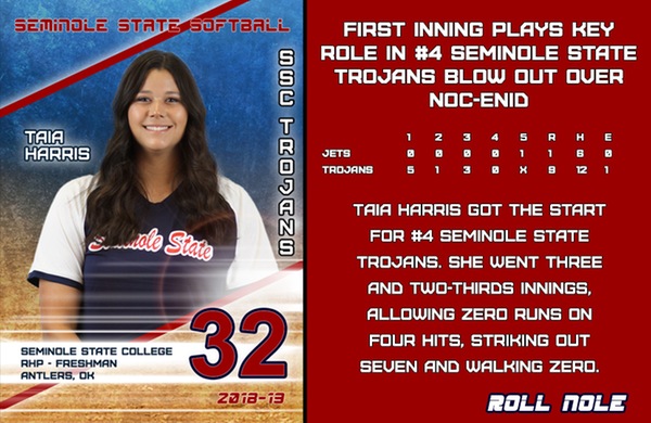 First Inning Plays Key Role In #4 Seminole State Trojans Blow Out Over NOC-Enid